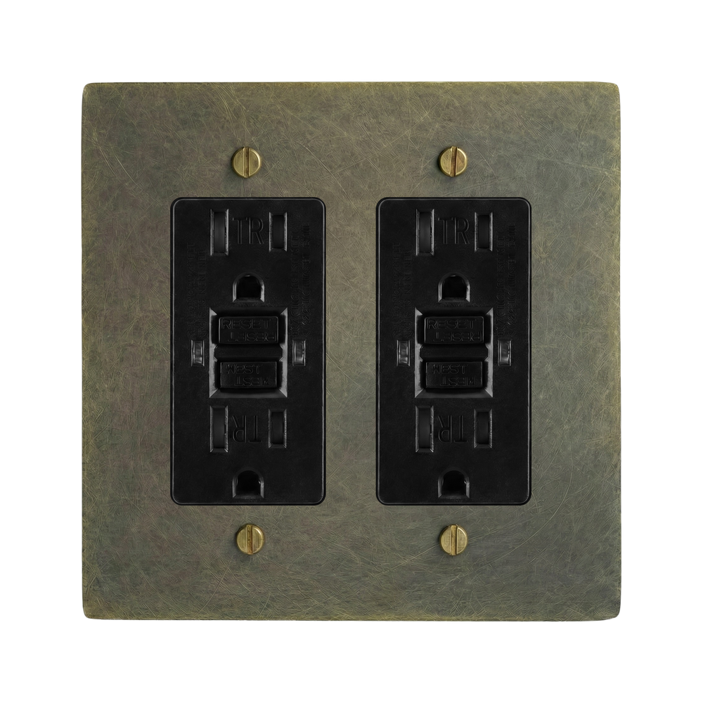 Antique Brass 2-Gang GFCI Outlet & GFCI Outlet Switch Plate in Black