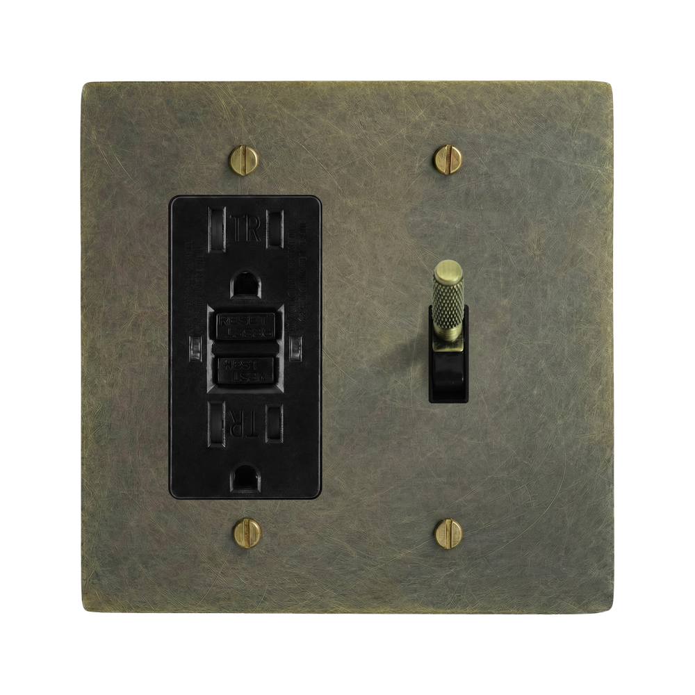 Antique Brass 2-Gang GFCI Outlet & Toggle Switch Plate in Black