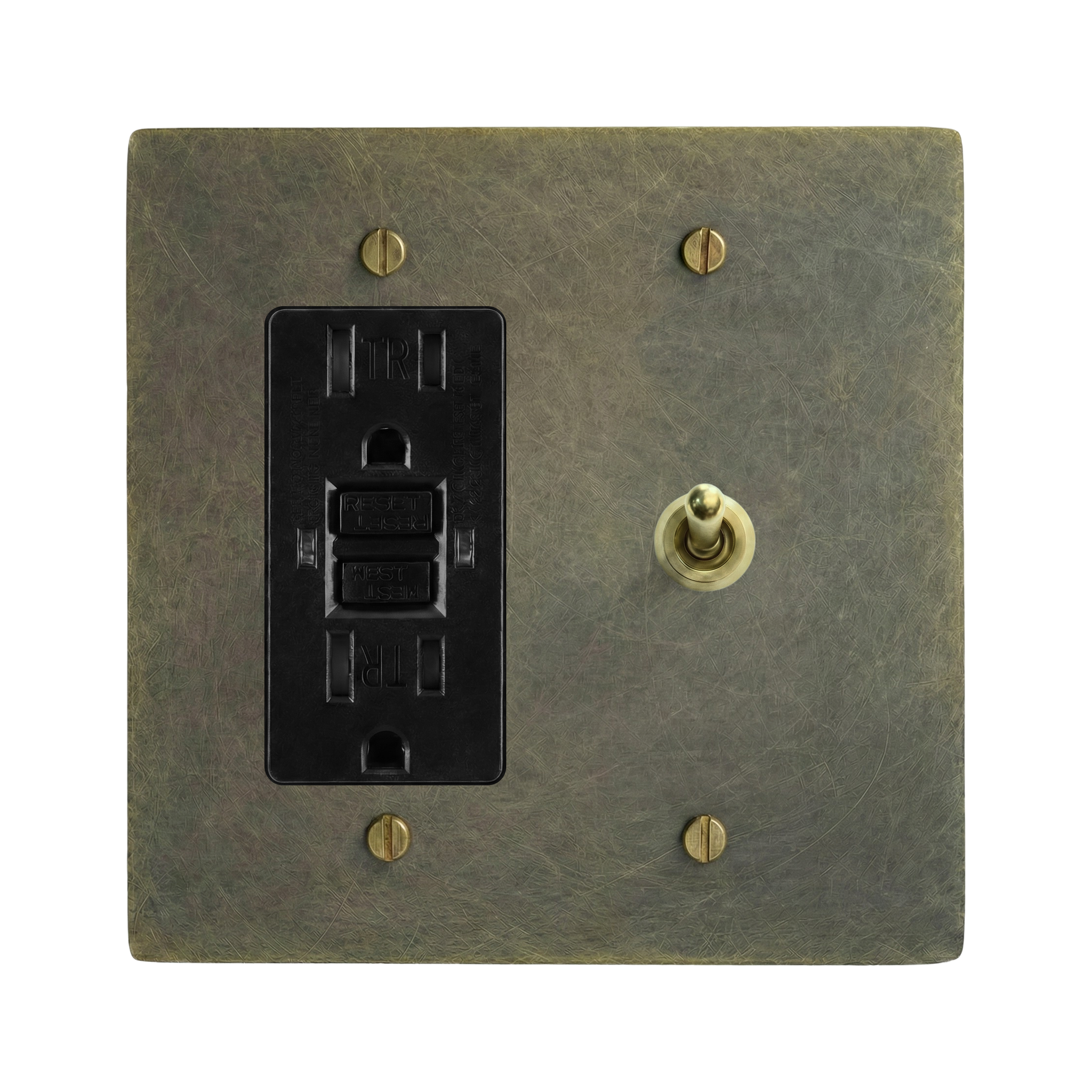 Antique Brass 2-Gang GFCI Outlet & Vintage Toggle Switch Plate in Black