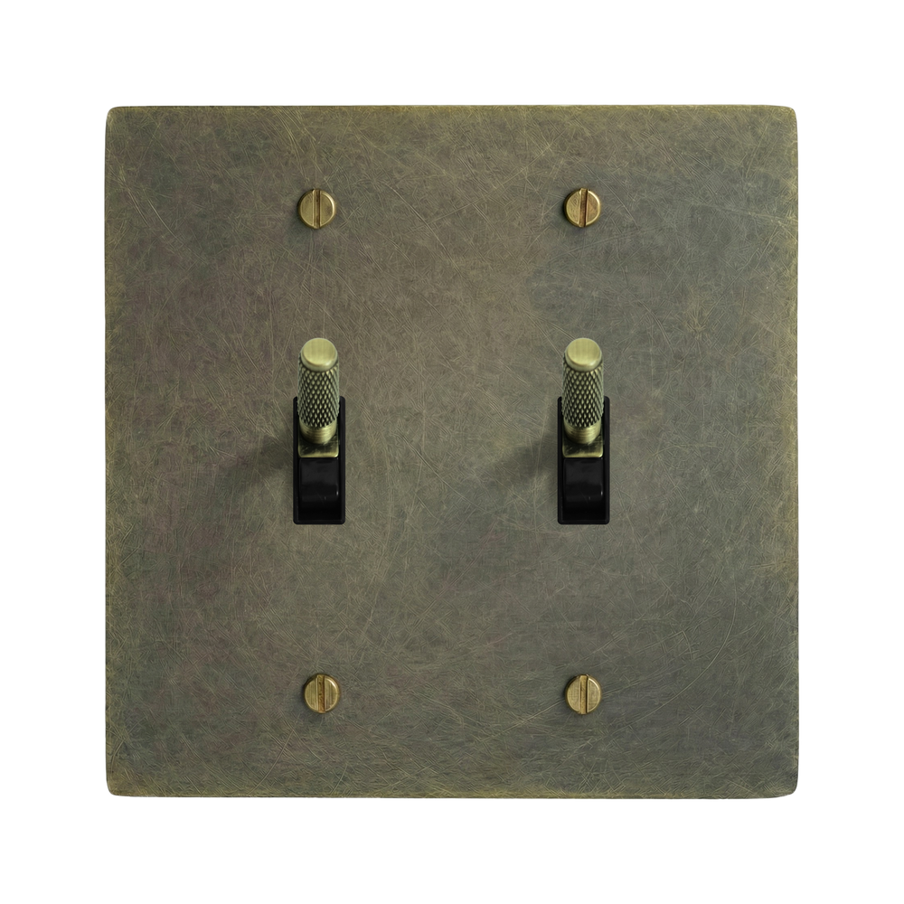 Antique Brass 2-Gang Toggle & Toggle Switch Plate in Black