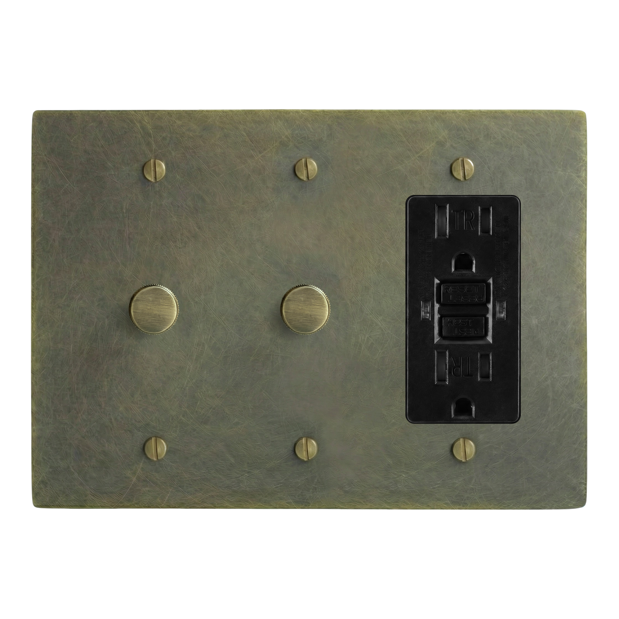 Antique Brass 3-Gang Dimmer, Dimmer & GFCI Outlet Switch Plate in Black