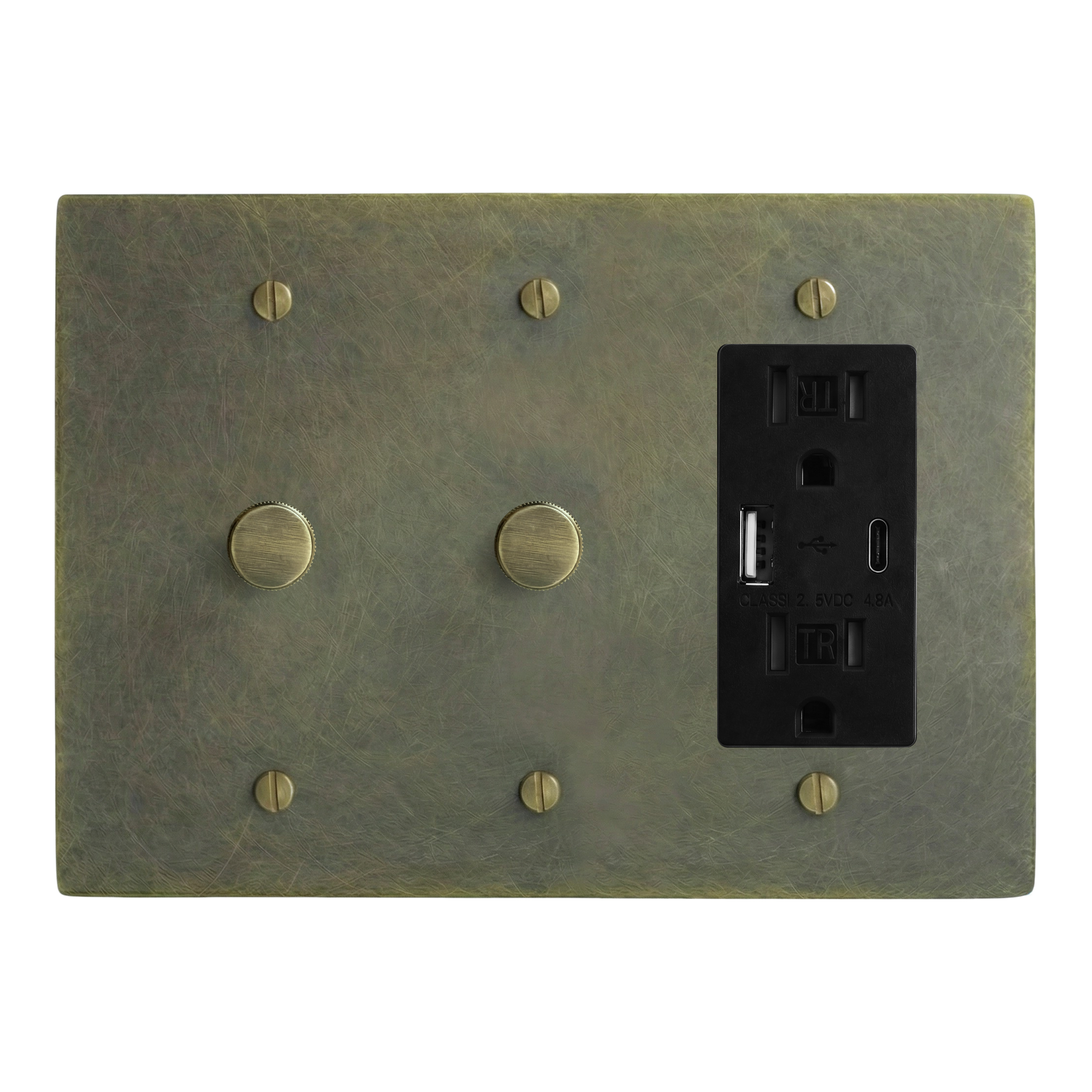 Antique Brass 3-Gang Dimmer, Dimmer & USB Outlet Switch Plate in Black