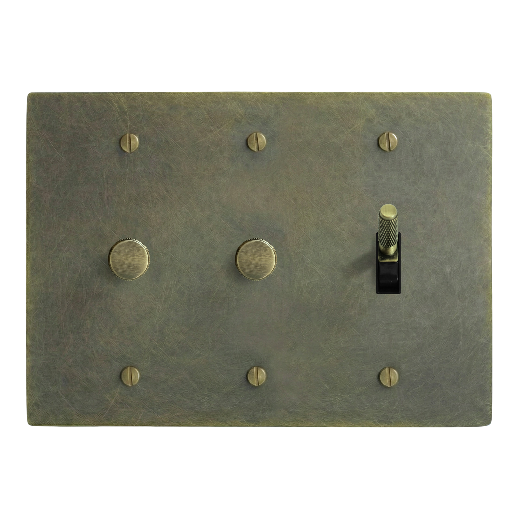 Antique Brass 3-Gang Dimmer, Dimmer & Toggle Switch Plate in Black