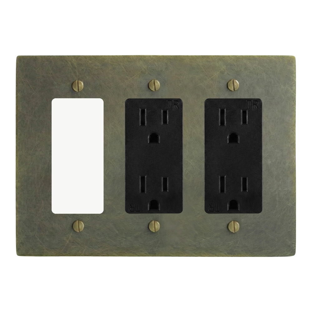 Antique Brass 3-Gang Decora, Duplex Outlet & Duplex Outlet Switch Plate in Black