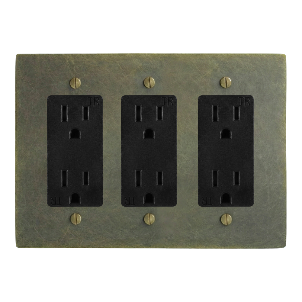 Antique Brass 3-Gang Duplex Outlet, Duplex Outlet & Duplex Outlet Switch Plate in Black