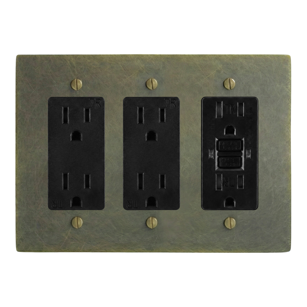 Antique Brass 3-Gang Duplex Outlet, Duplex Outlet & GFCI Outlet Switch Plate in Black