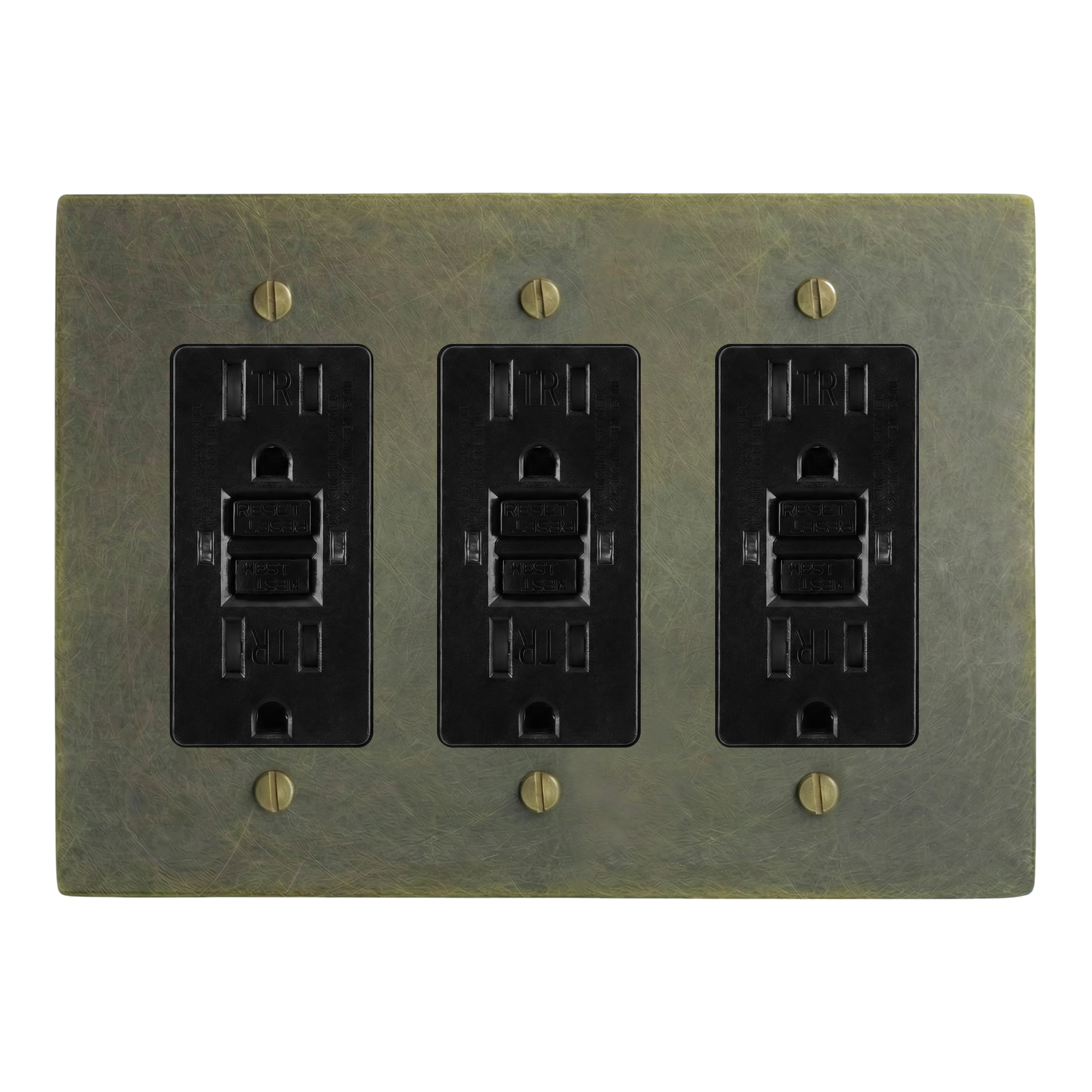 Antique Brass 3-Gang GFCI Outlet, GFCI Outlet & GFCI Outlet Switch Plate in Black