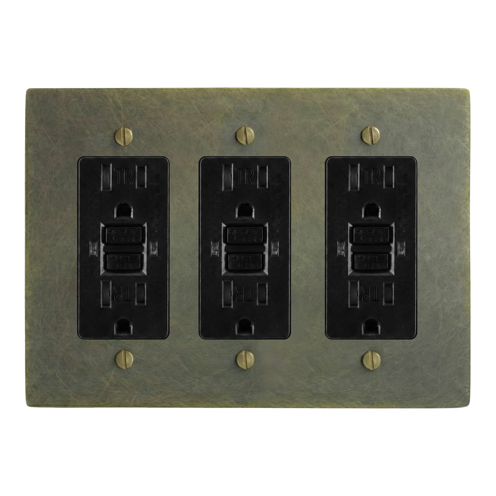 Antique Brass 3-Gang GFCI Outlet, GFCI Outlet & GFCI Outlet Switch Plate in Black