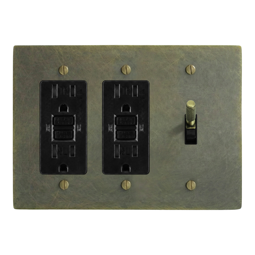 Antique Brass 3-Gang GFCI Outlet, GFCI Outlet & Toggle Switch Plate in Black