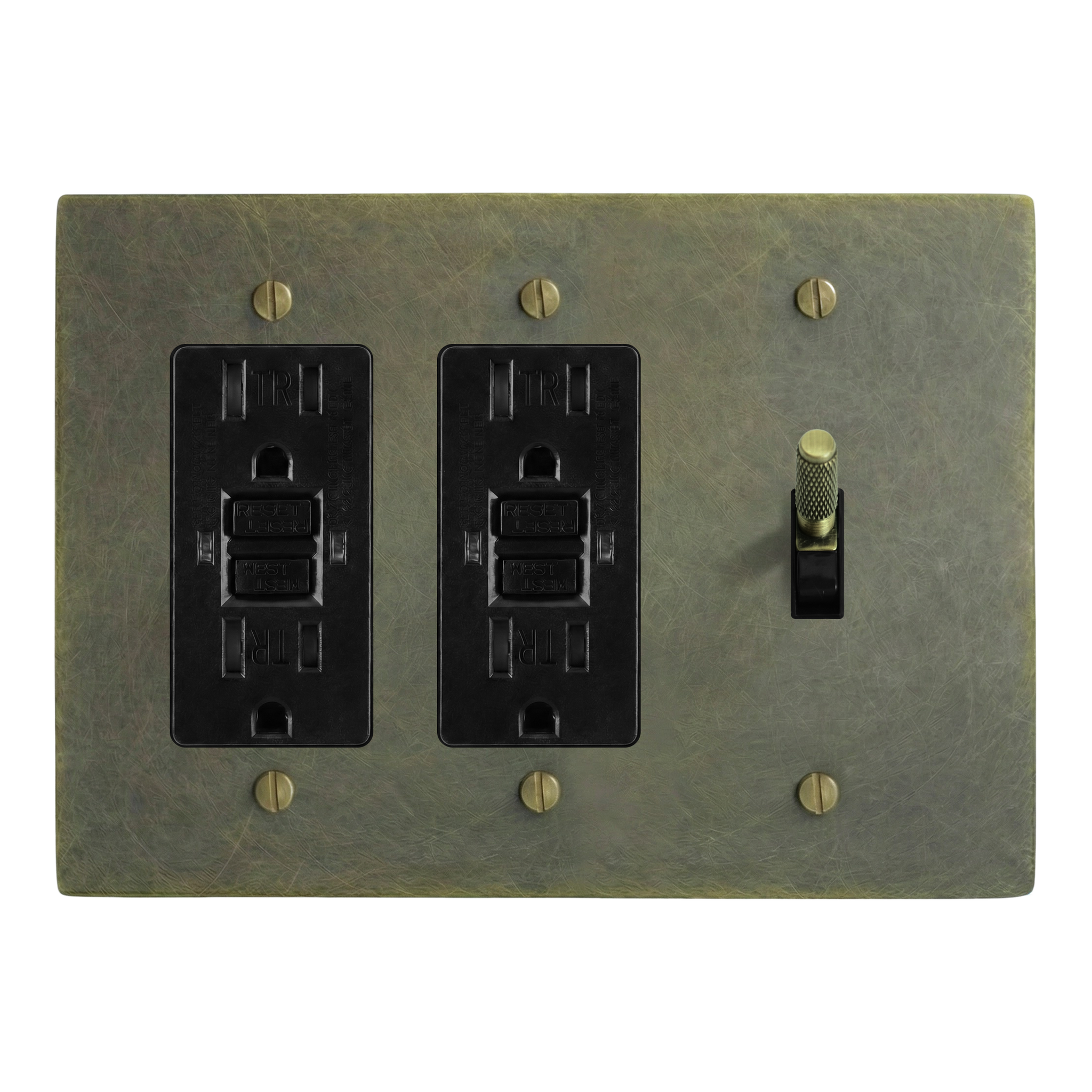 Antique Brass 3-Gang GFCI Outlet, GFCI Outlet & Toggle Switch Plate in Black