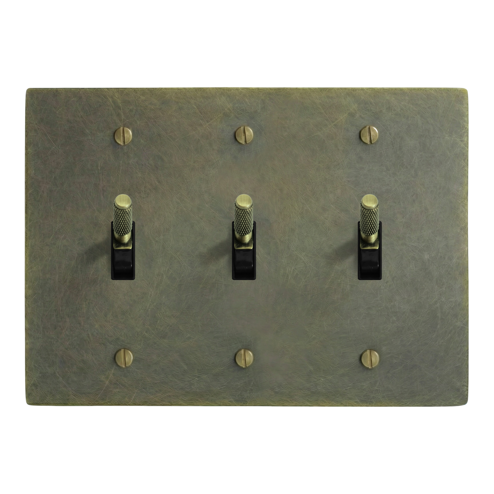 Antique Brass 3-Gang Toggle, Toggle & Toggle Switch Plate in Black