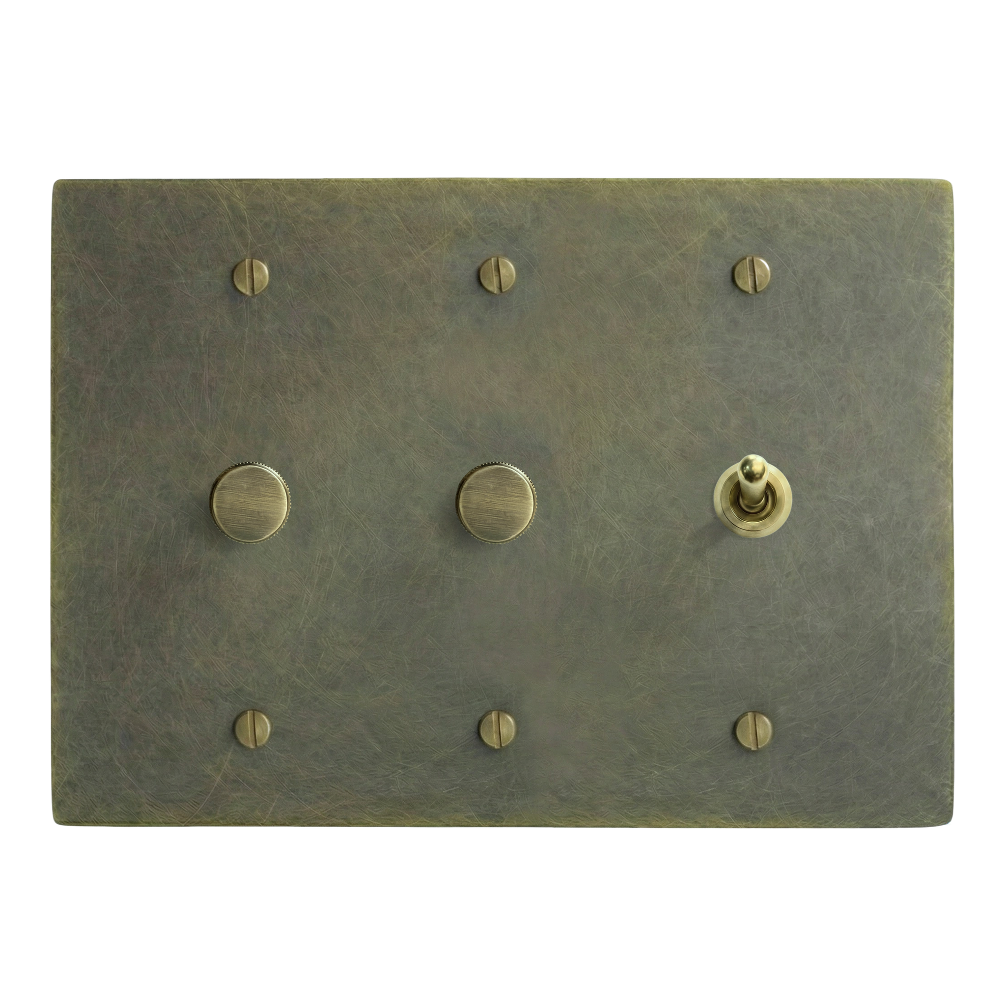 Antique Brass 3-Gang Dimmer, Dimmer & Vintage Toggle Switch Plate