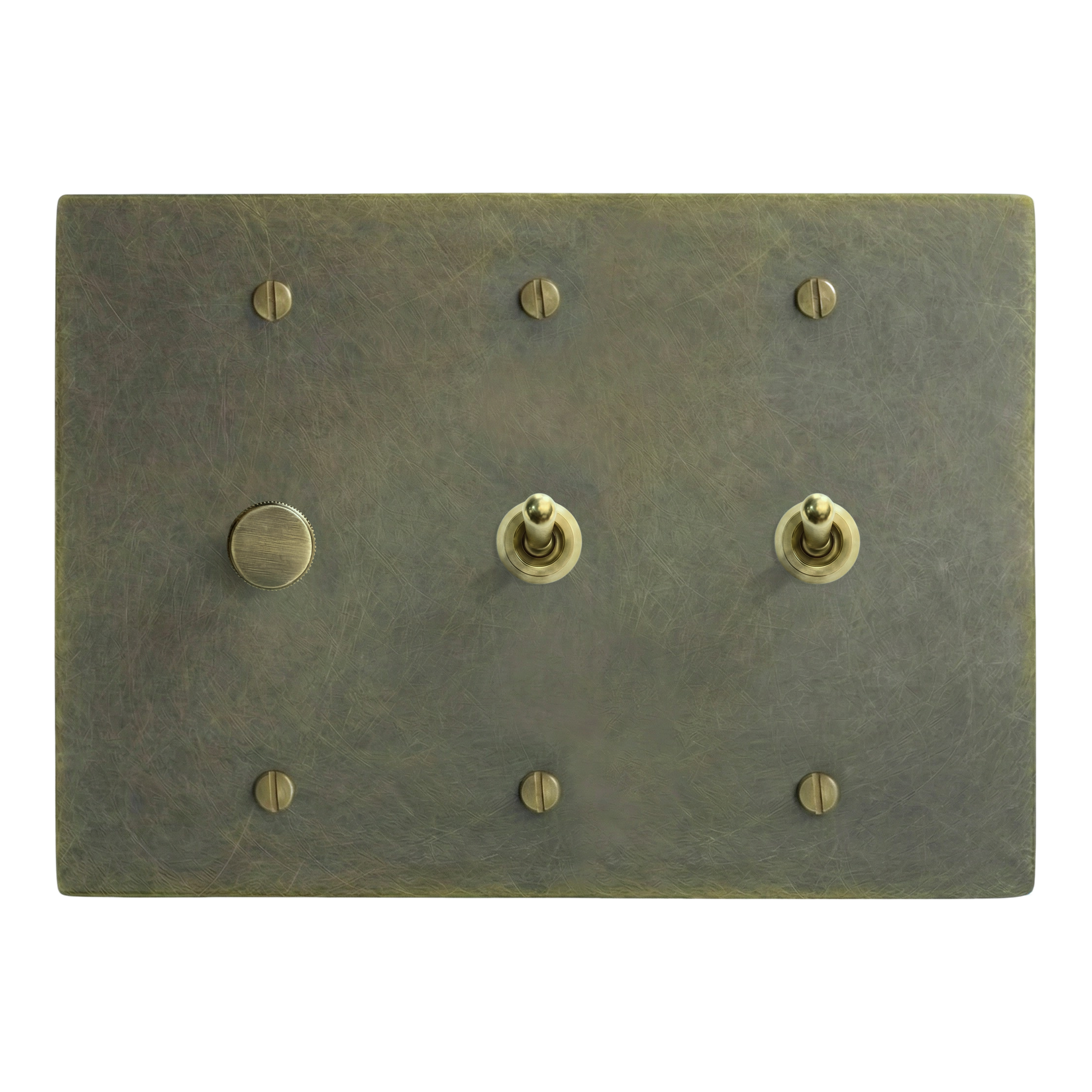 Antique Brass 3-Gang Dimmer, Vintage Toggle & Vintage Toggle Switch Plate