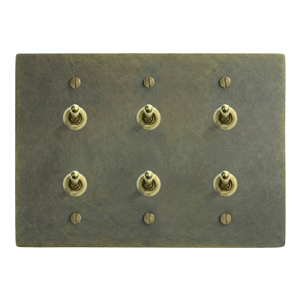 Antique Brass 3-Gang Stacked Vintage Toggle, Stacked Vintage Toggle & Stacked Vintage Toggle Switch Plate
