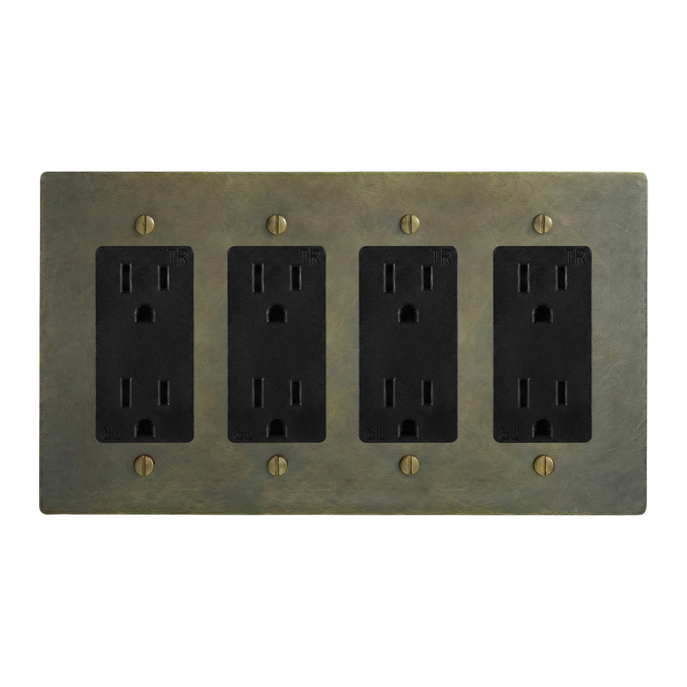 Antique Brass 4-Gang Duplex Outlet, Duplex Outlet, Duplex Outlet & Duplex Outlet Switch Plate in Black