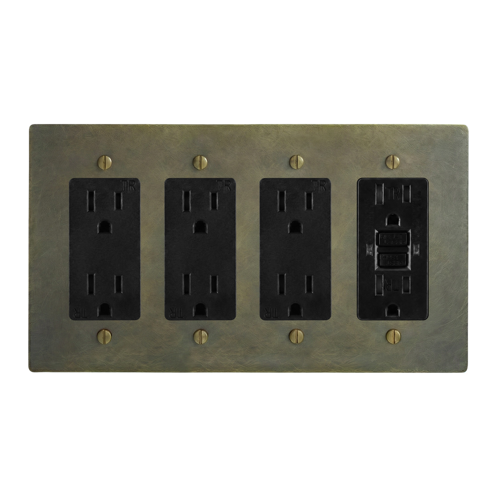 Antique Brass 4-Gang Duplex Outlet, Duplex Outlet, Duplex Outlet & GFCI Outlet Switch Plate in Black