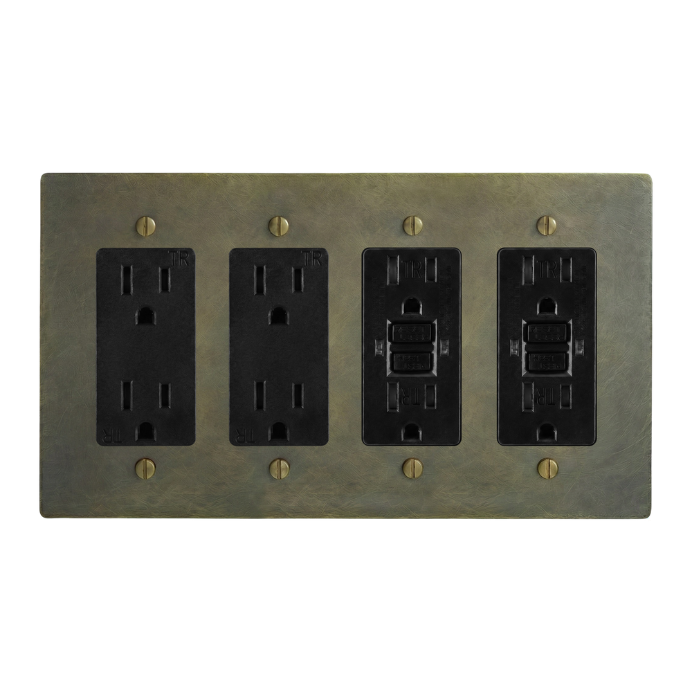 Antique Brass 4-Gang Duplex Outlet, Duplex Outlet, GFCI Outlet & GFCI Outlet Switch Plate in Black
