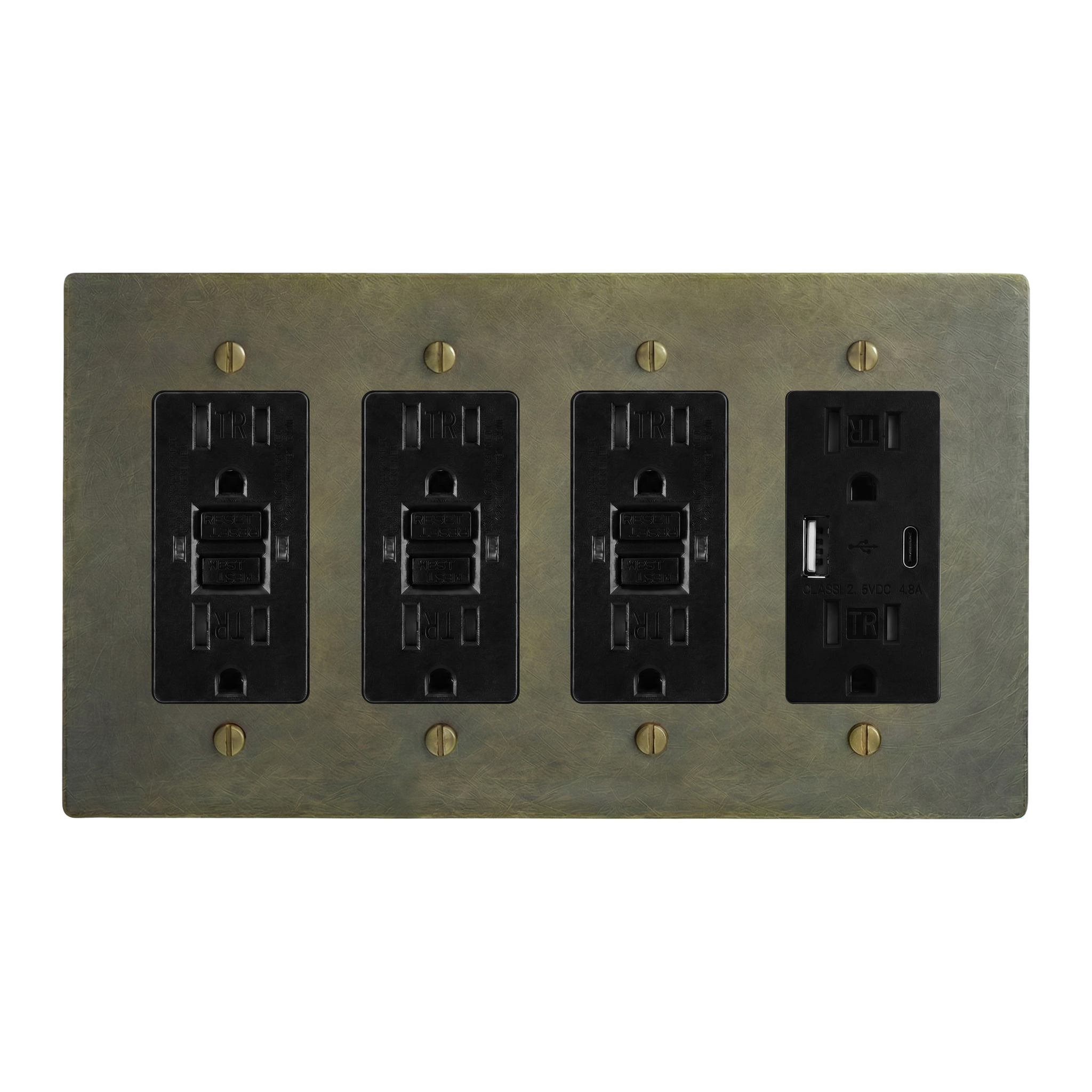 Antique Brass 4-Gang GFCI Outlet, GFCI Outlet, GFCI Outlet & USB Outlet Switch Plate in Black