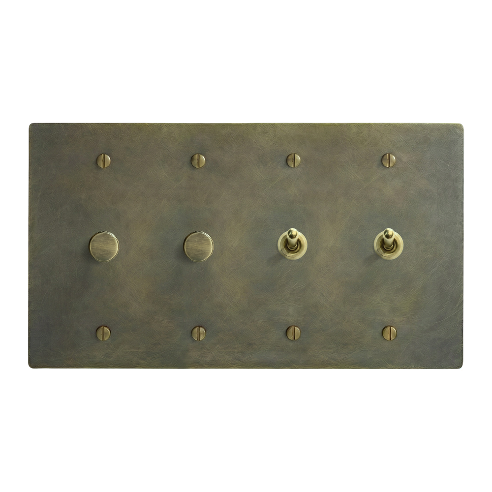 Antique Brass 4-Gang Dimmer, Dimmer, Vintage Toggle & Vintage Toggle Switch Plate