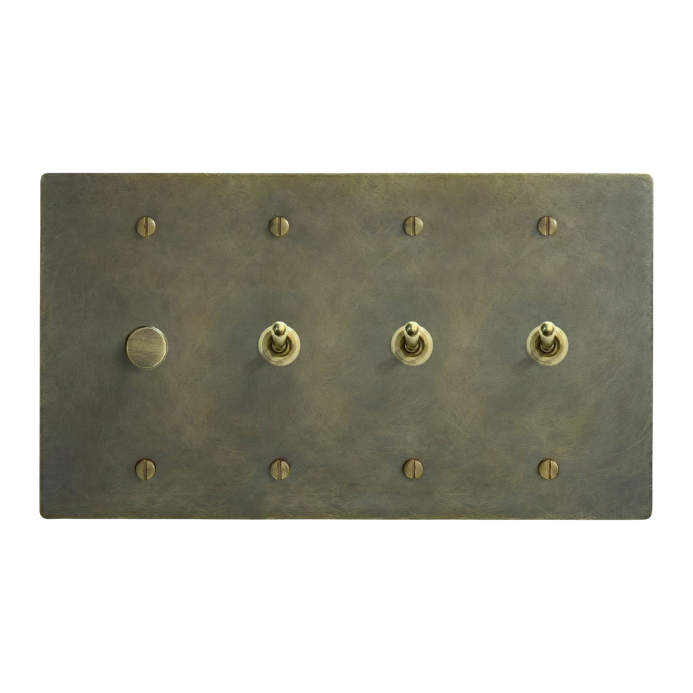 Antique Brass 4-Gang Dimmer, Vintage Toggle, Vintage Toggle & Vintage Toggle Switch Plate