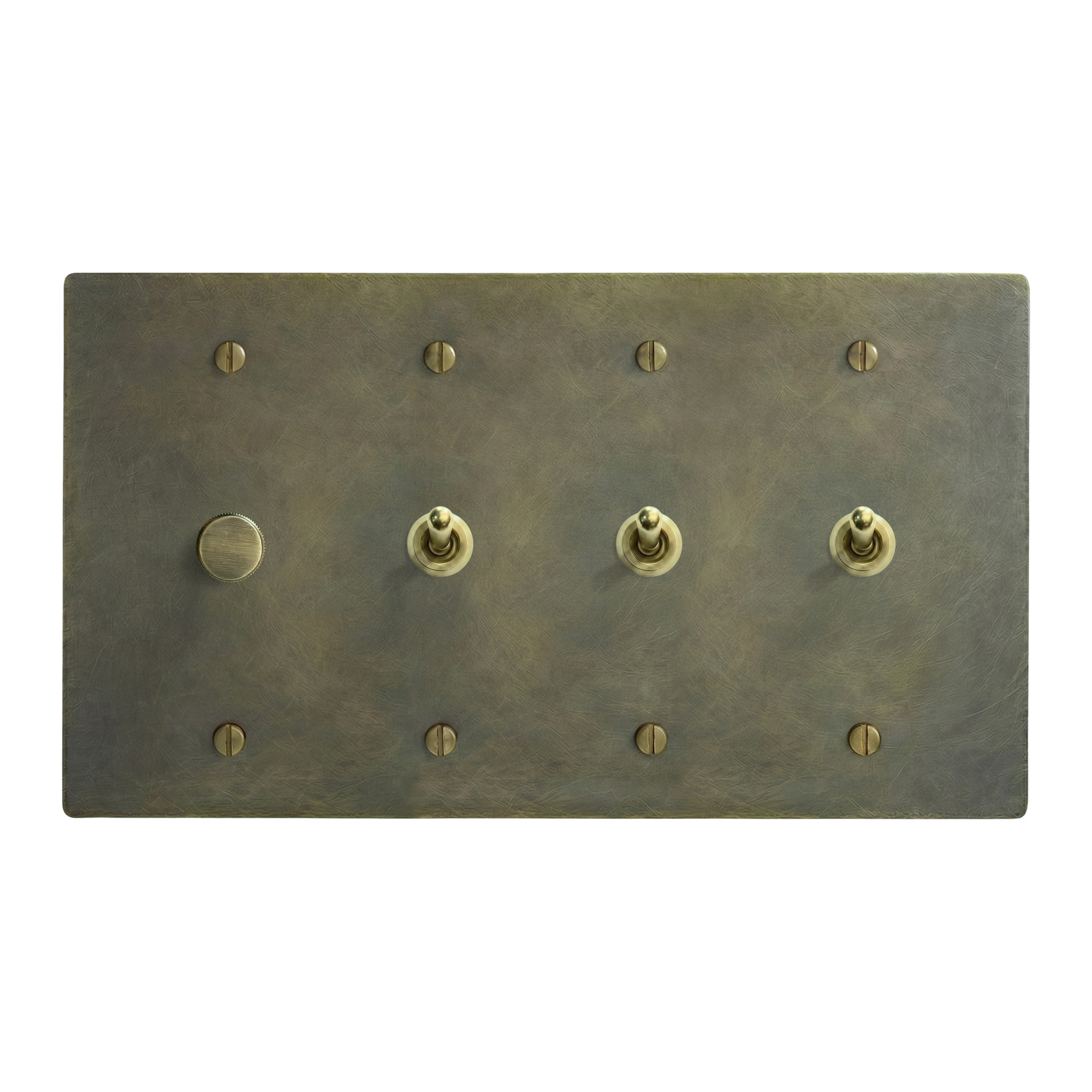 Antique Brass 4-Gang Dimmer, Vintage Toggle, Vintage Toggle & Vintage Toggle Switch Plate