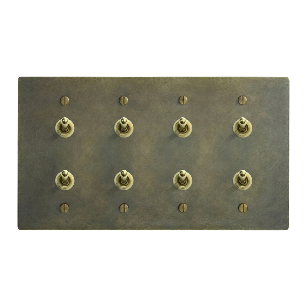 Antique Brass 4-Gang Stacked Vintage Toggle, Stacked Vintage Toggle, Stacked Vintage Toggle & Stacked Vintage Toggle Switch Plate