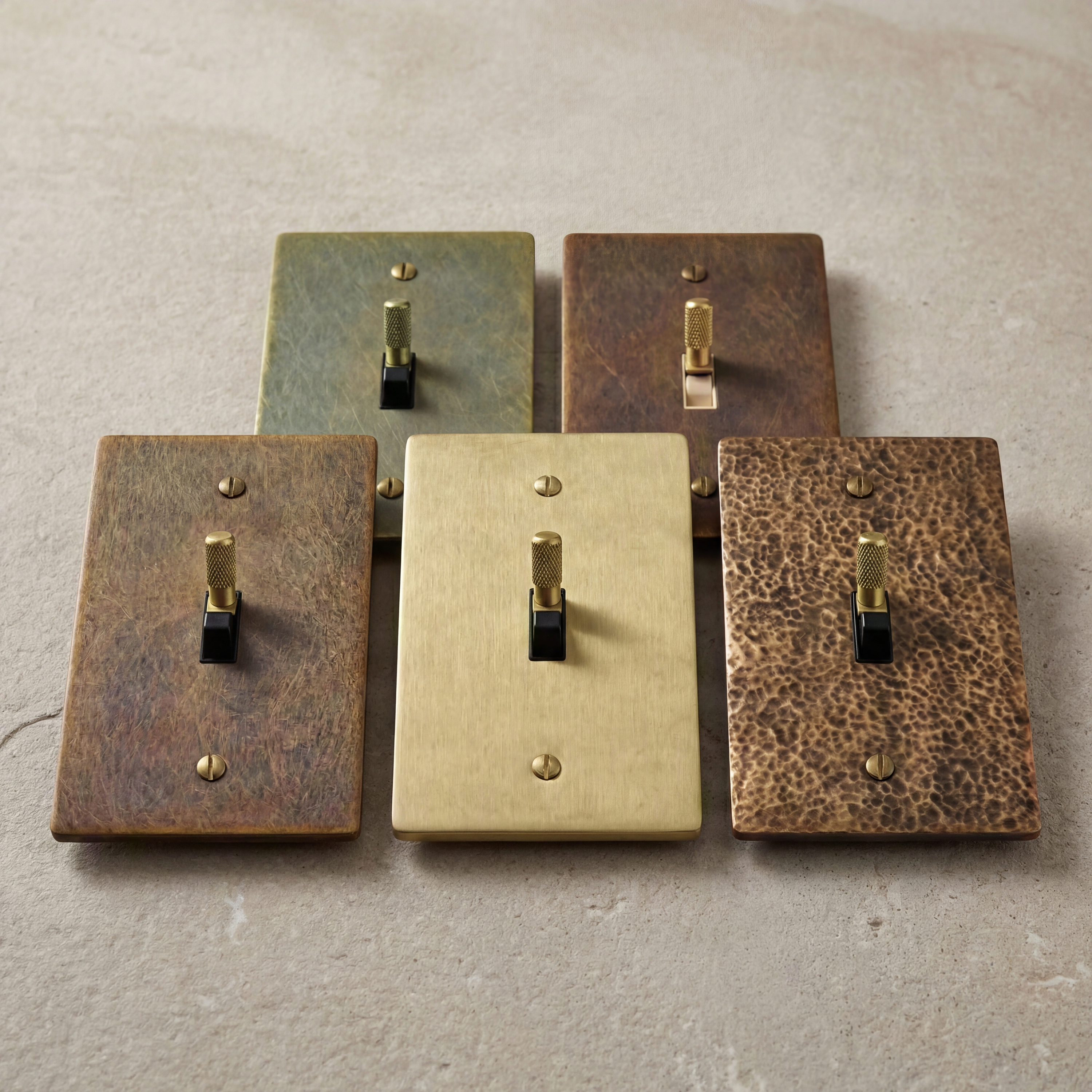 Heirloom brass toggle switches, rich patinas & configurations