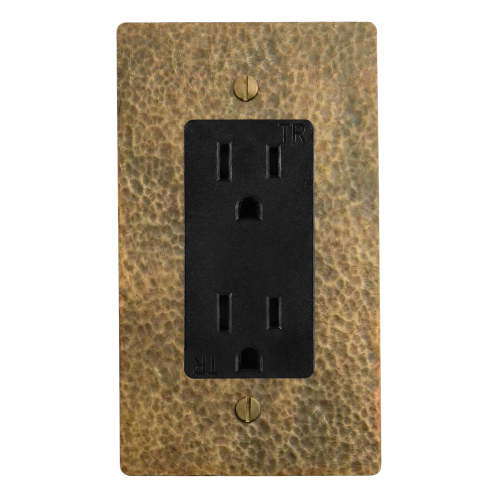 Hammered Brass 1-Gang Duplex Outlet Switch Plate in Black