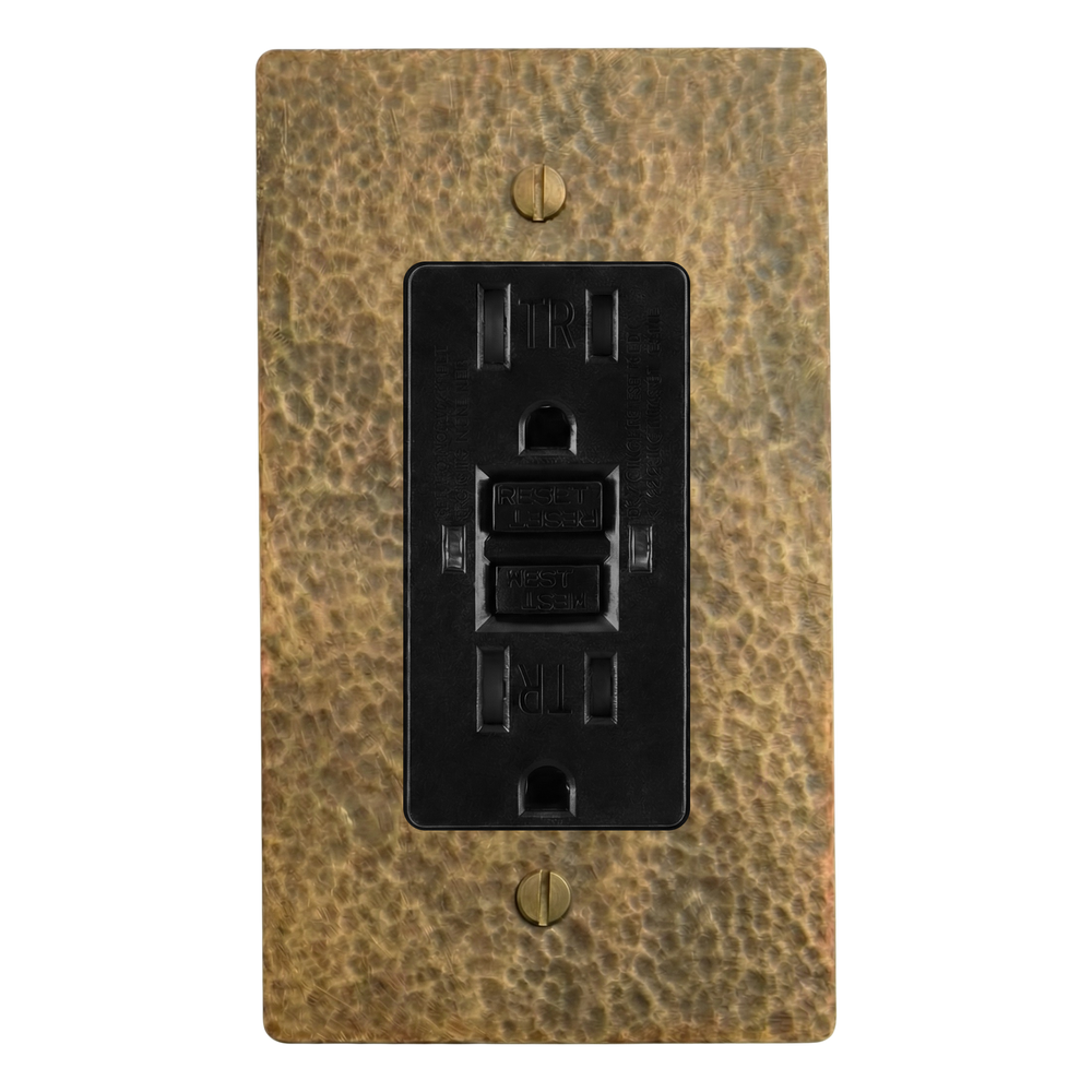 Hammered Brass 1-Gang GFCI Outlet Switch Plate in Black