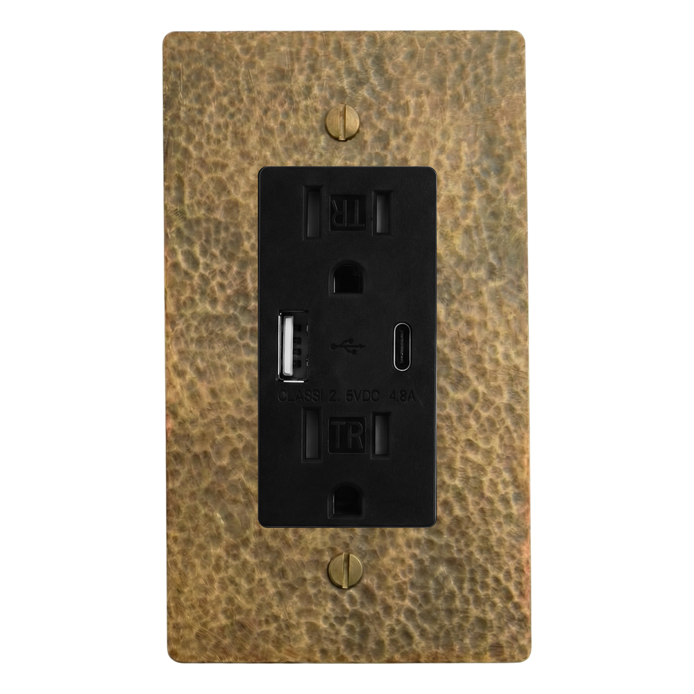 Hammered Brass 1-Gang USB Outlet Switch Plate in Black