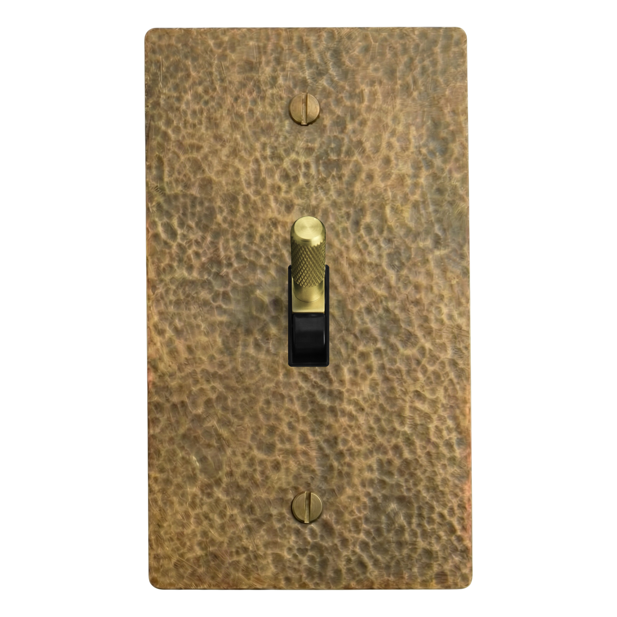 Hammered Brass 1-Gang Toggle Switch Plate in Black