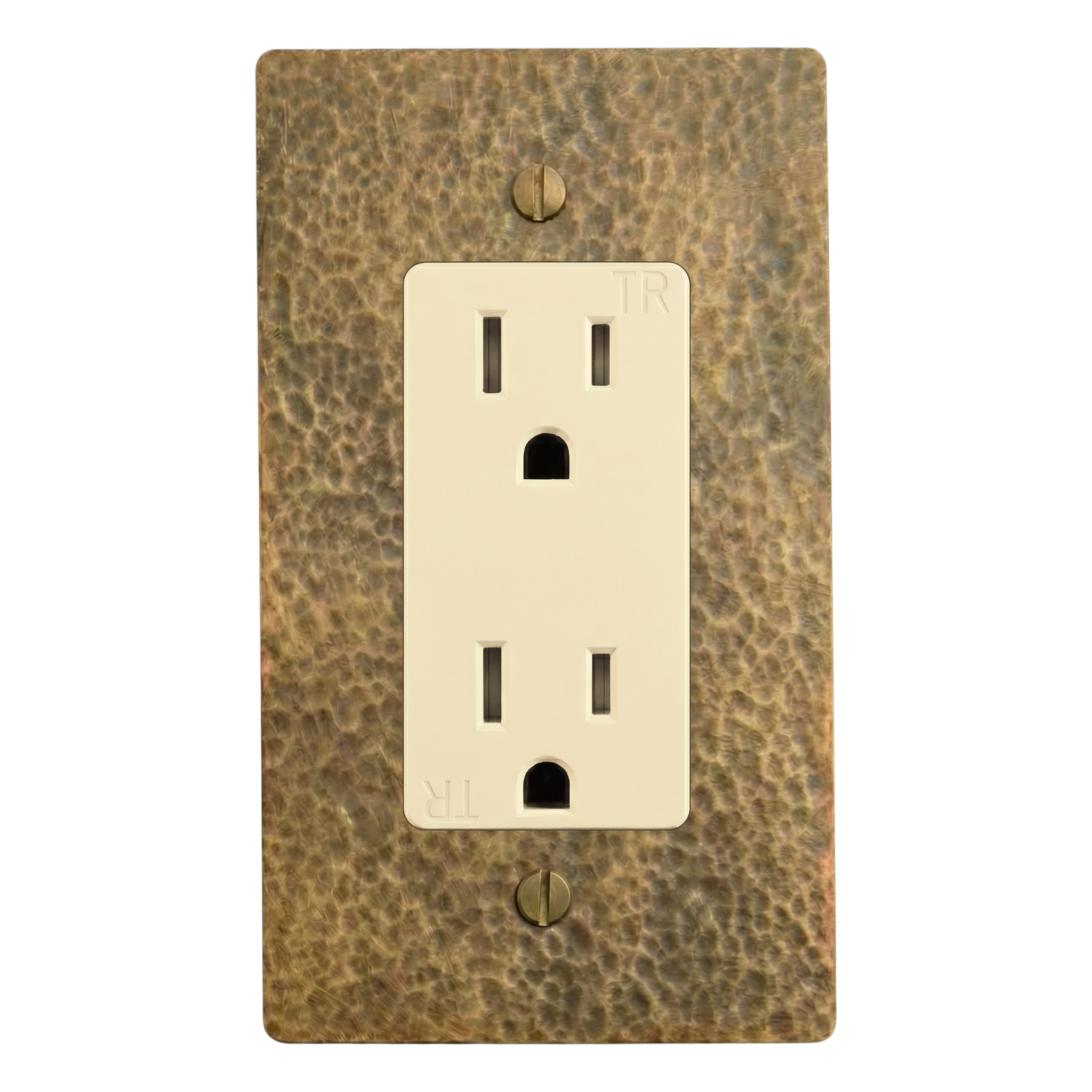 Hammered Brass 1-Gang Duplex Outlet Switch Plate in Ivory