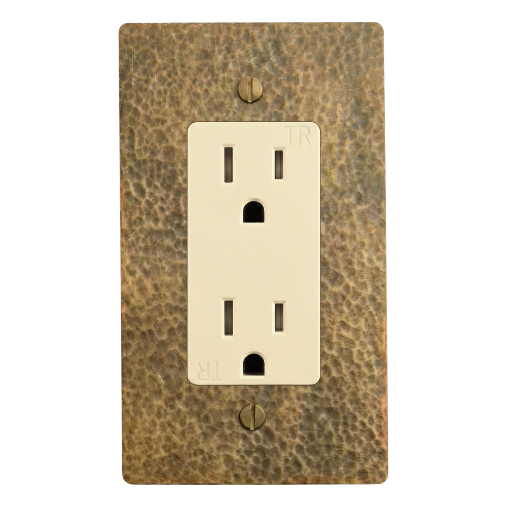 Hammered Brass 1-Gang Duplex Outlet Switch Plate in Ivory