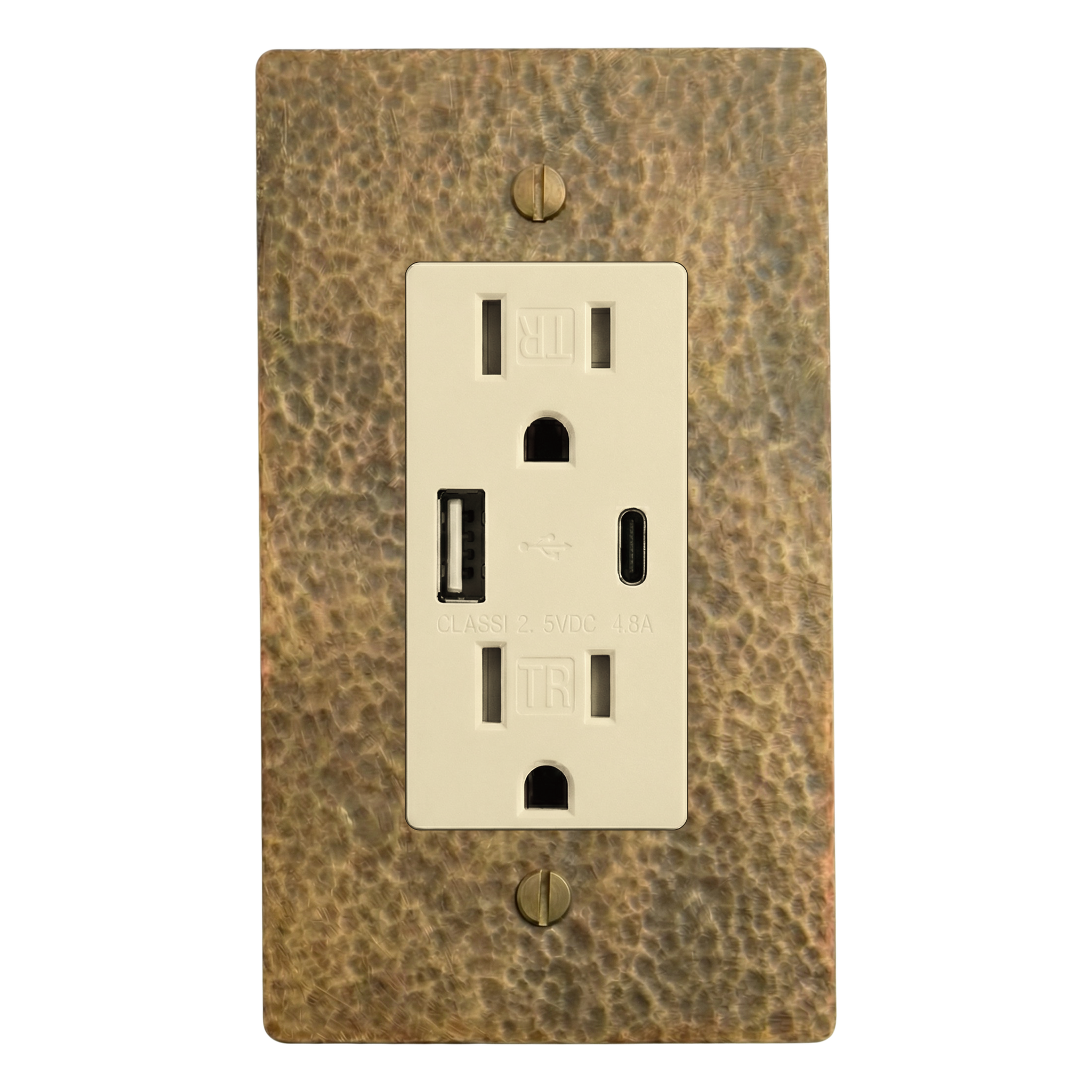 Hammered Brass 1-Gang USB Outlet Switch Plate in Ivory