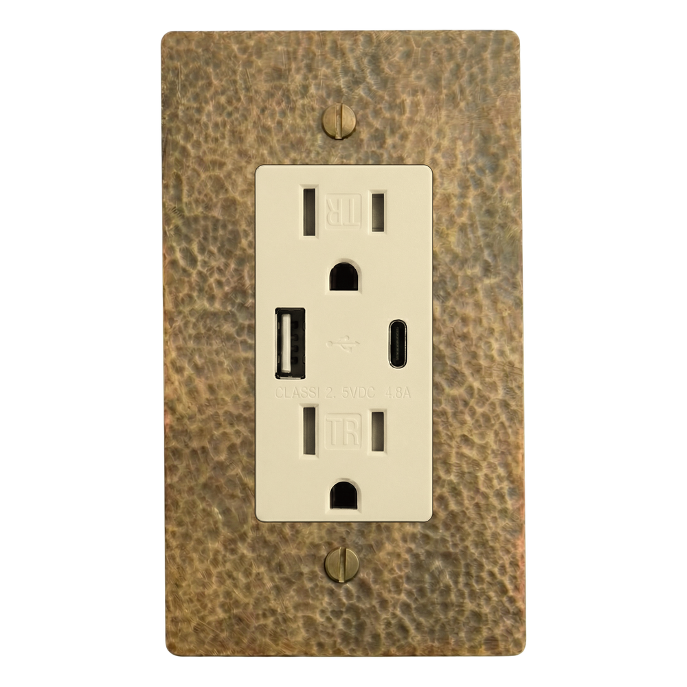 Hammered Brass 1-Gang USB Outlet Switch Plate in Ivory