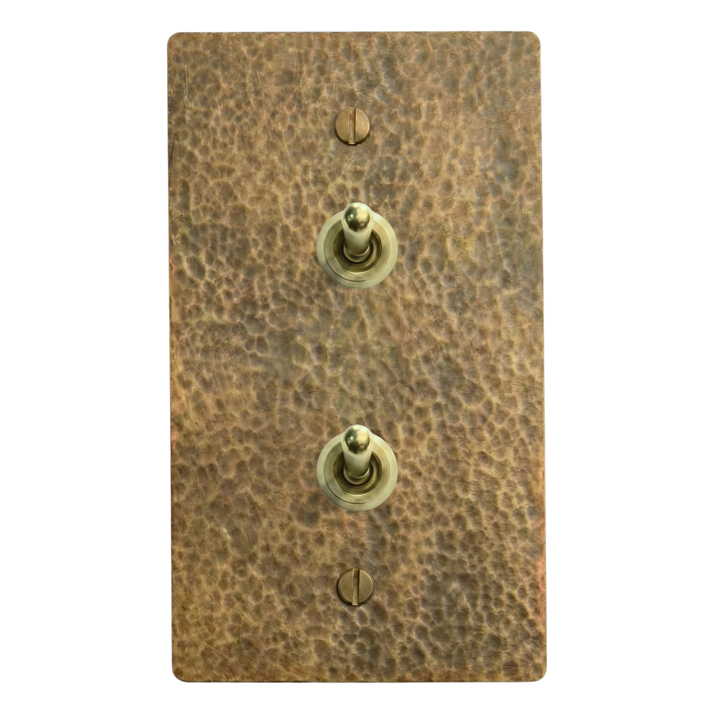 Hammered Brass 1-Gang Stacked Vintage Toggle Switch Plate