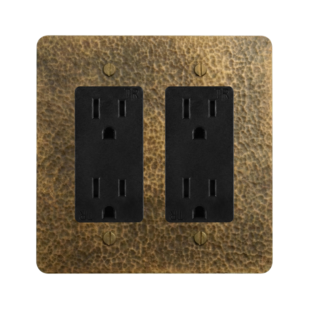 Hammered Brass 2-Gang Duplex Outlet & Duplex Outlet Switch Plate in Black