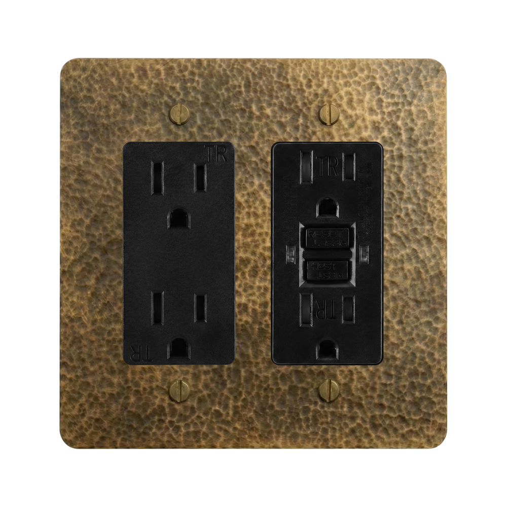 Hammered Brass 2-Gang Duplex Outlet & GFCI Outlet Switch Plate in Black