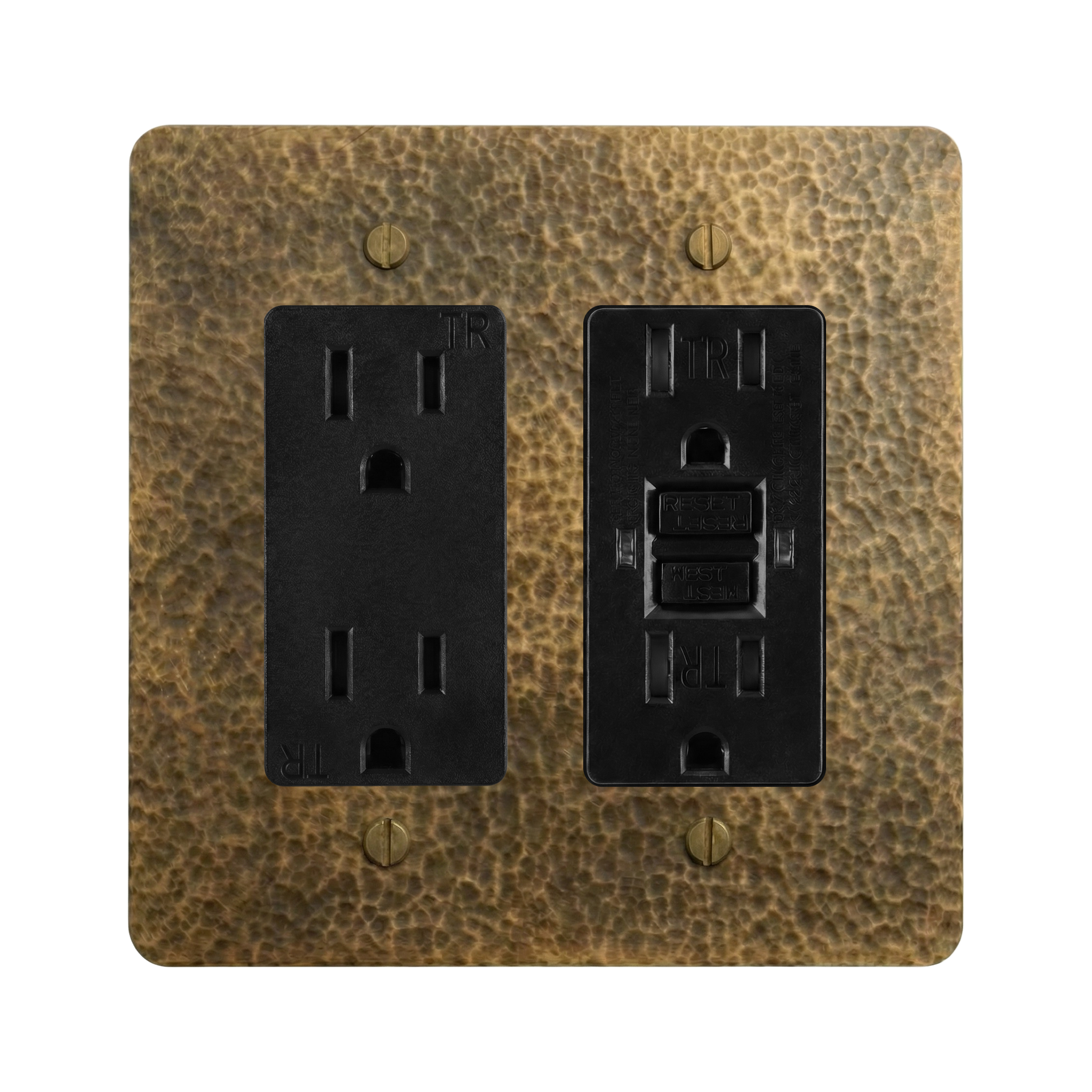 Hammered Brass 2-Gang Duplex Outlet & GFCI Outlet Switch Plate in Black