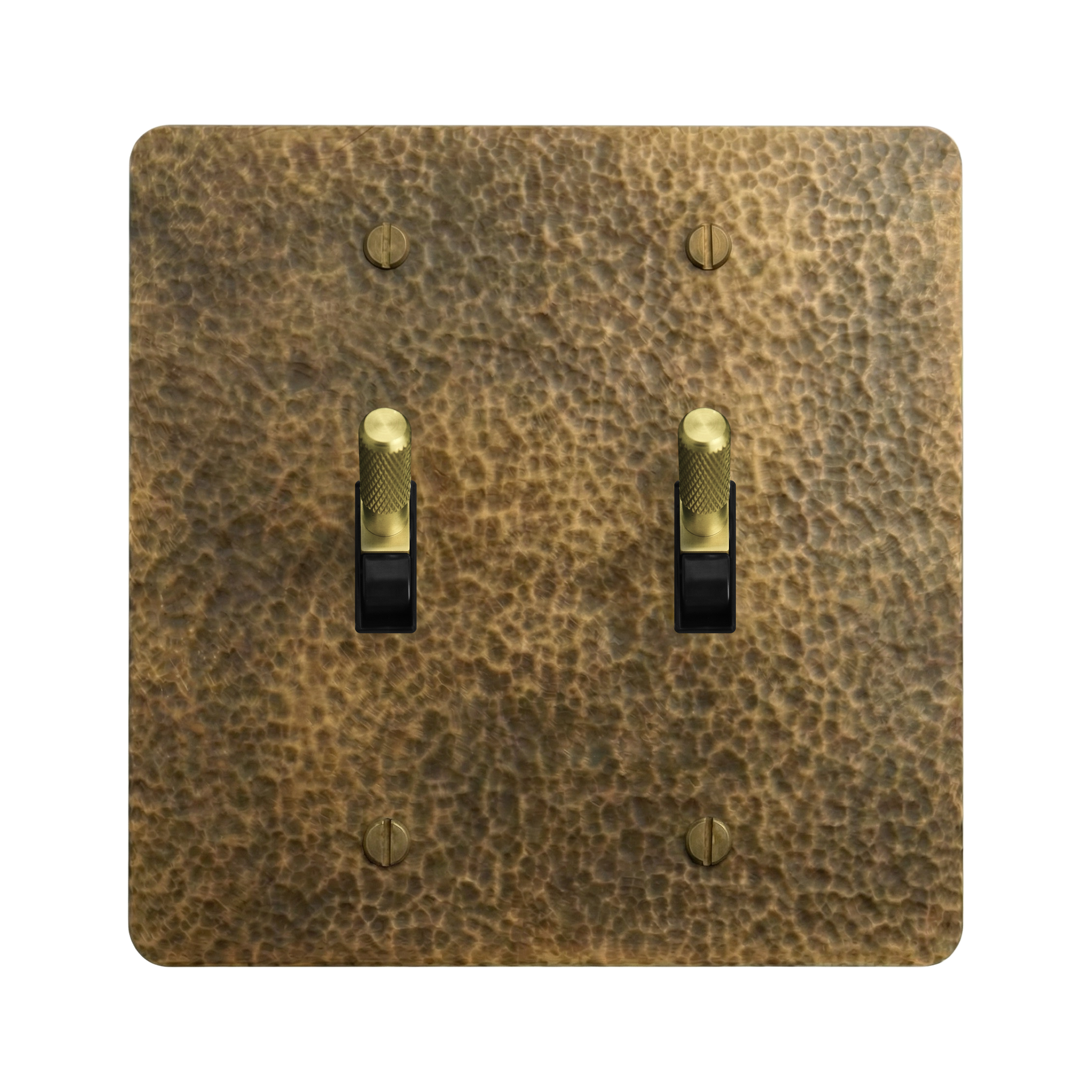 Hammered Brass 2-Gang Toggle & Toggle Switch Plate in Black