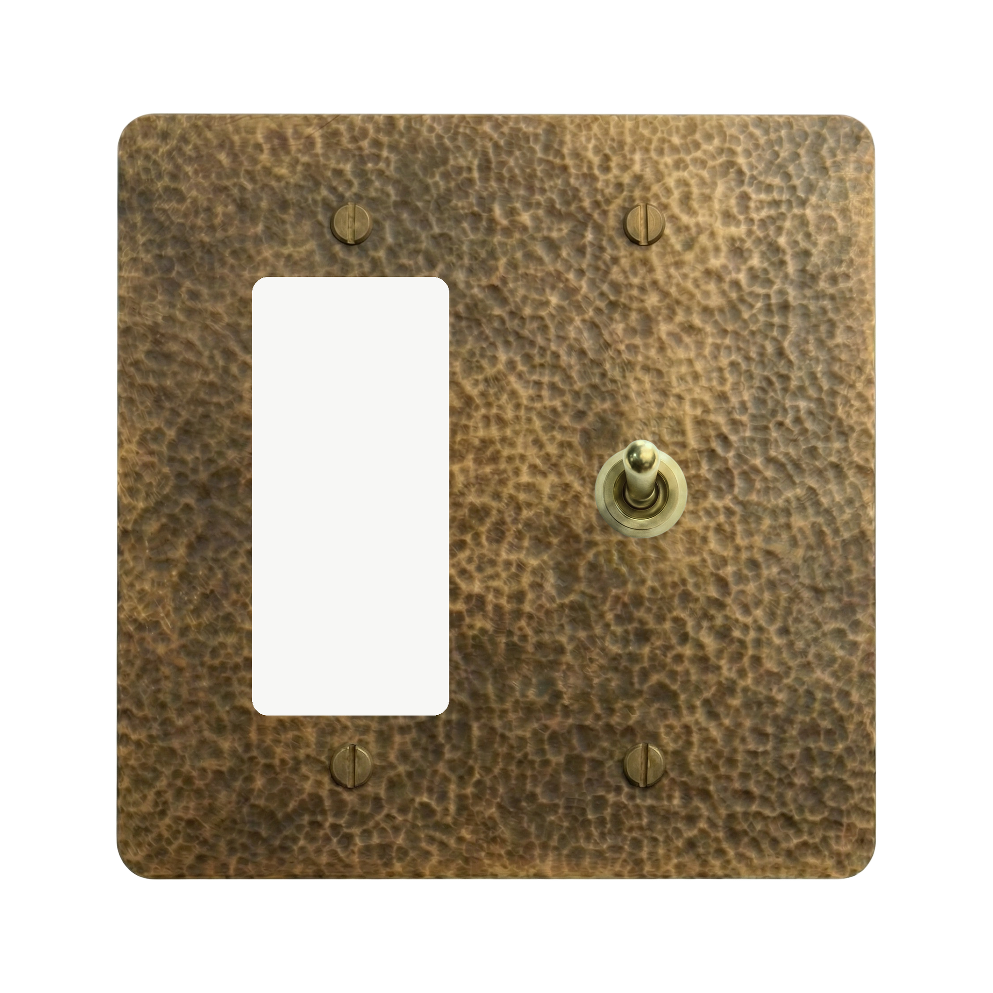 Hammered Brass 2-Gang Decora & Vintage Toggle Switch Plate