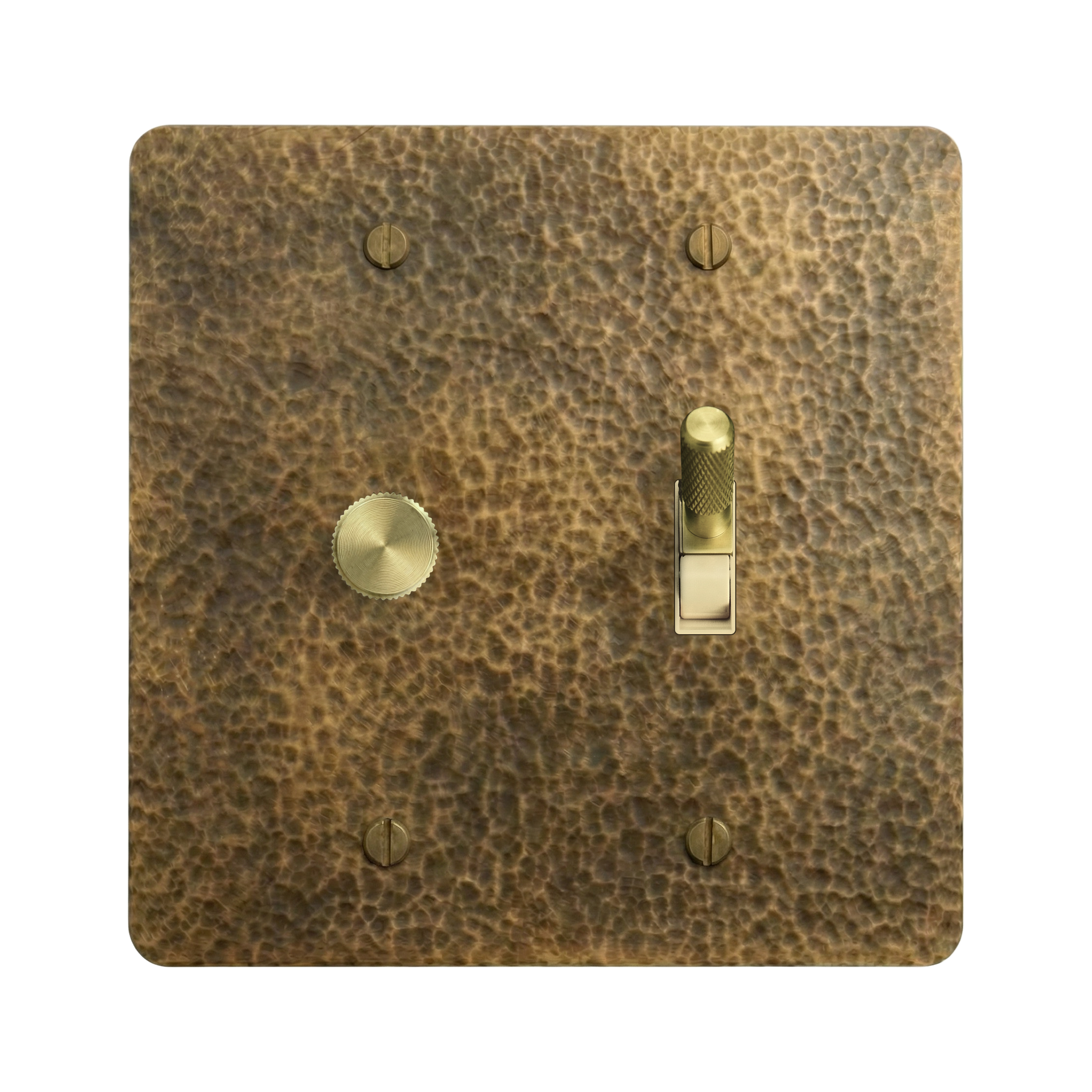Hammered Brass 2-Gang Dimmer & Toggle Switch Plate in Ivory