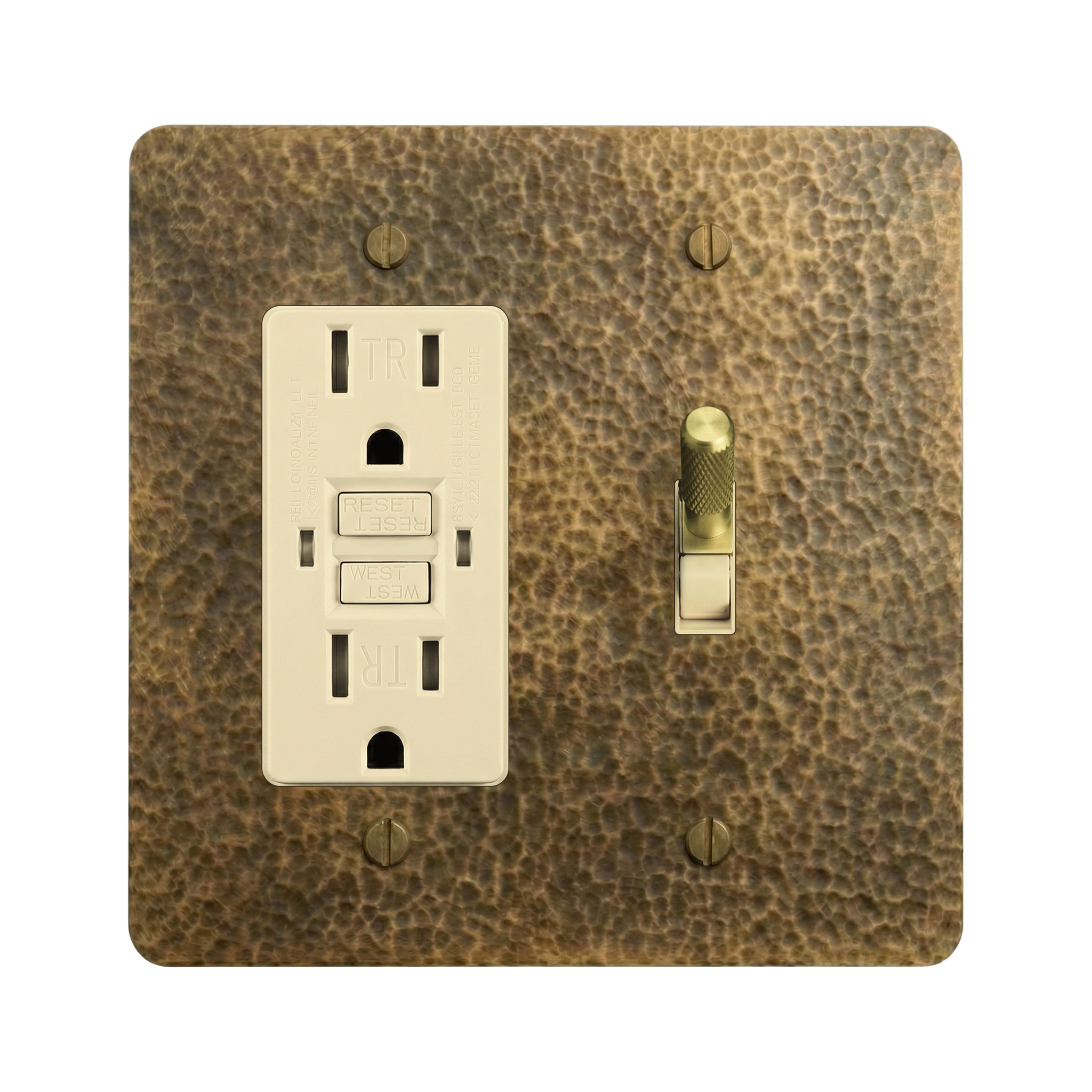 Hammered Brass 2-Gang GFCI Outlet & Toggle Switch Plate in Ivory