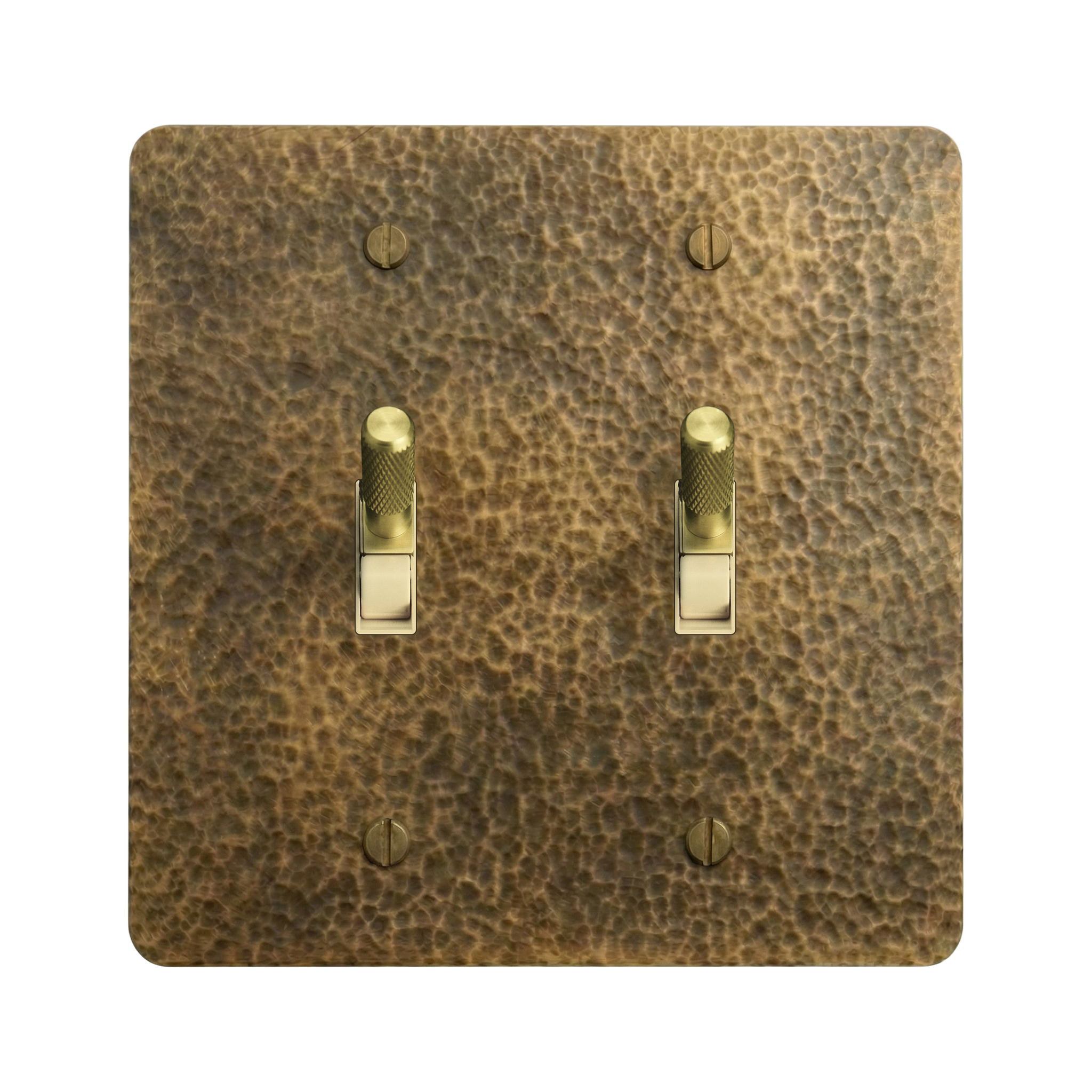 Hammered Brass 2-Gang Toggle & Toggle Switch Plate in Ivory