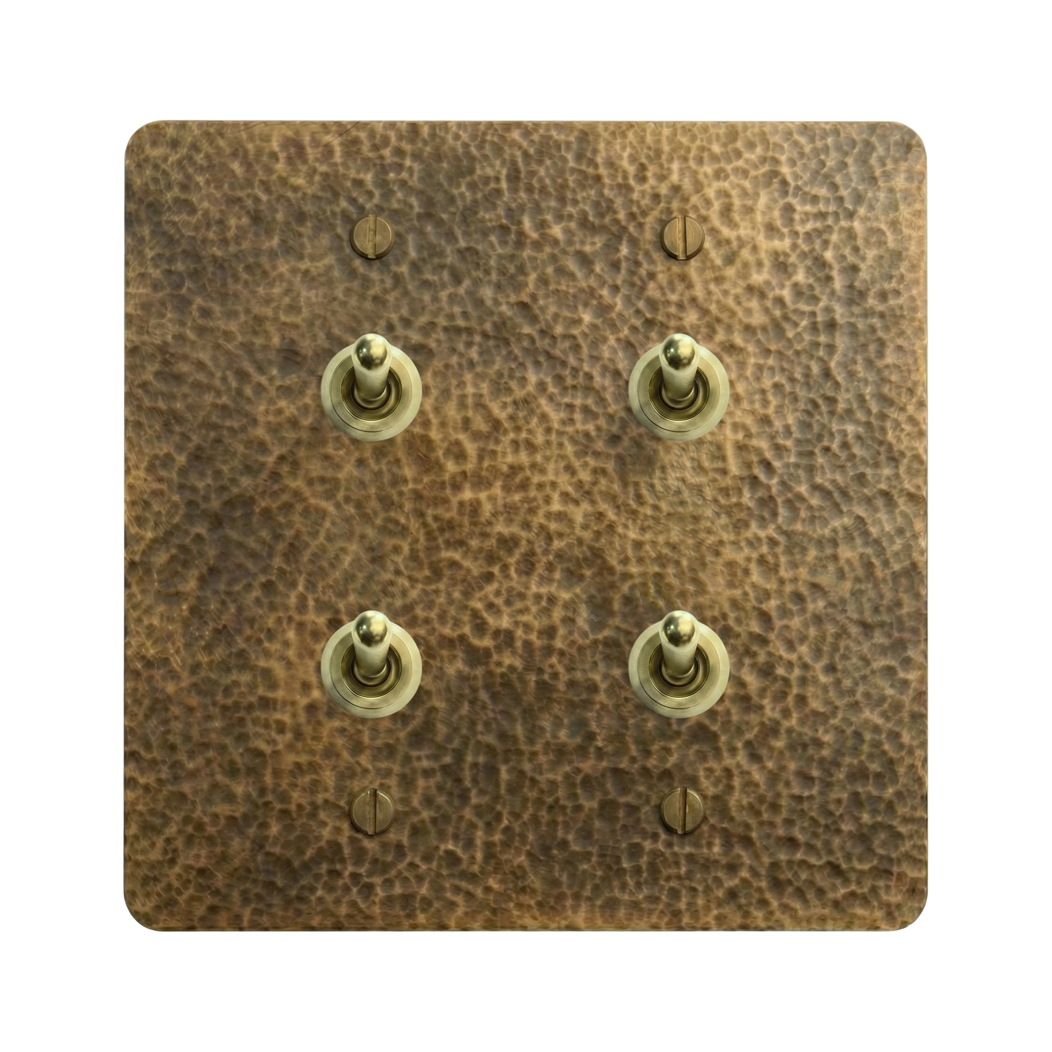 Hammered Brass 2-Gang Stacked Vintage Toggle & Stacked Vintage Toggle Switch Plate