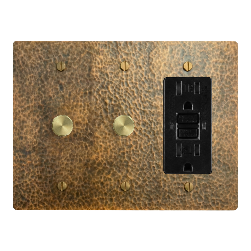Hammered Brass 3-Gang Dimmer, Dimmer & GFCI Outlet Switch Plate in Black