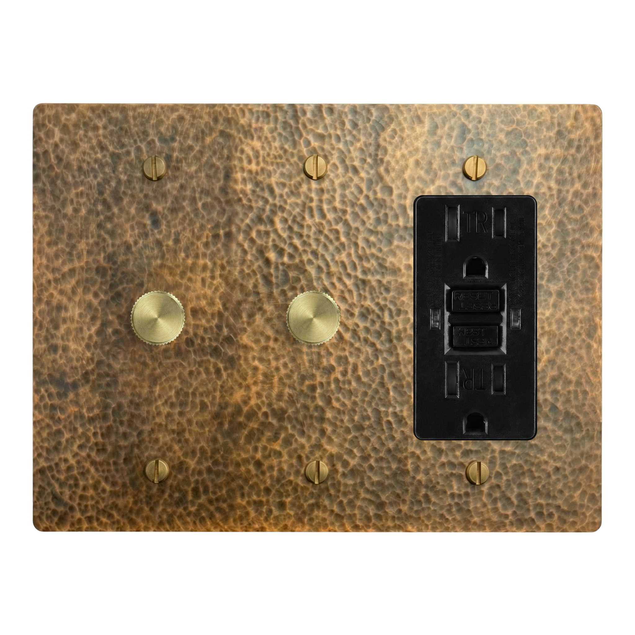 Hammered Brass 3-Gang Dimmer, Dimmer & GFCI Outlet Switch Plate in Black