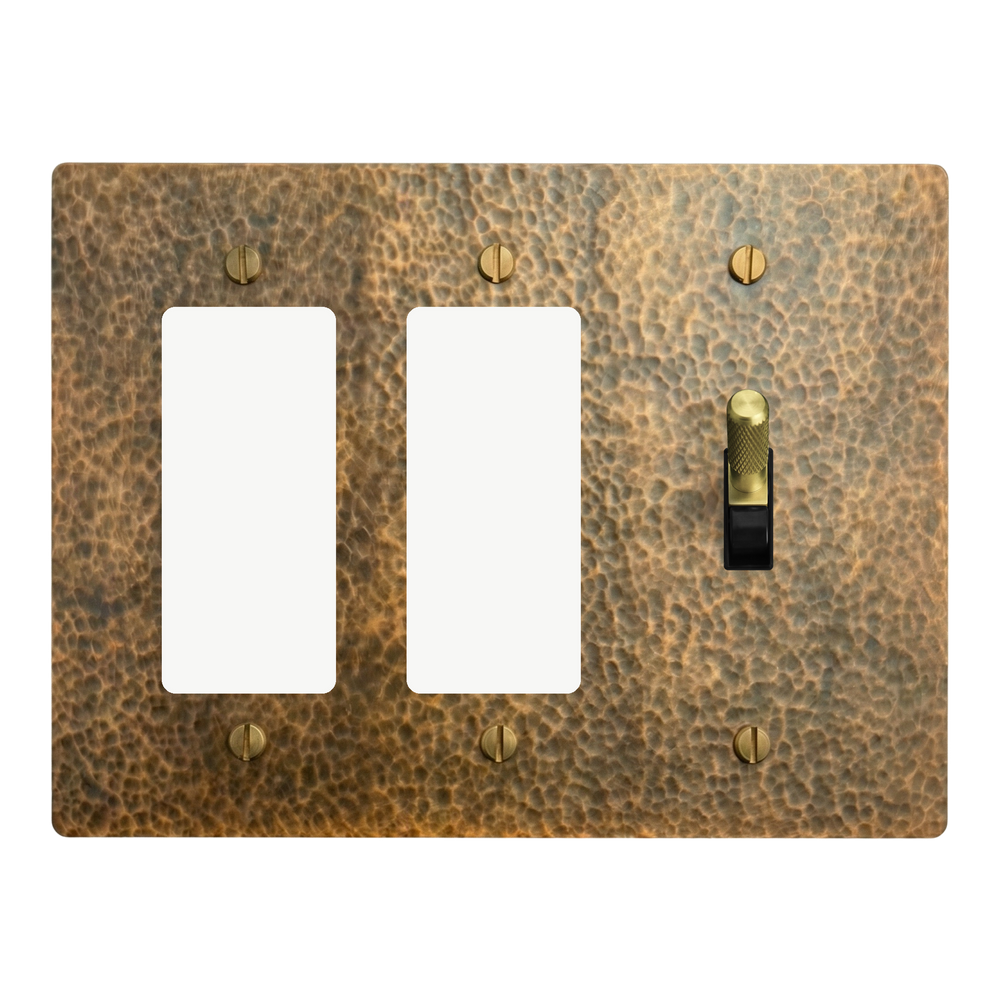 Hammered Brass 3-Gang Decora, Decora & Toggle Switch Plate in Black