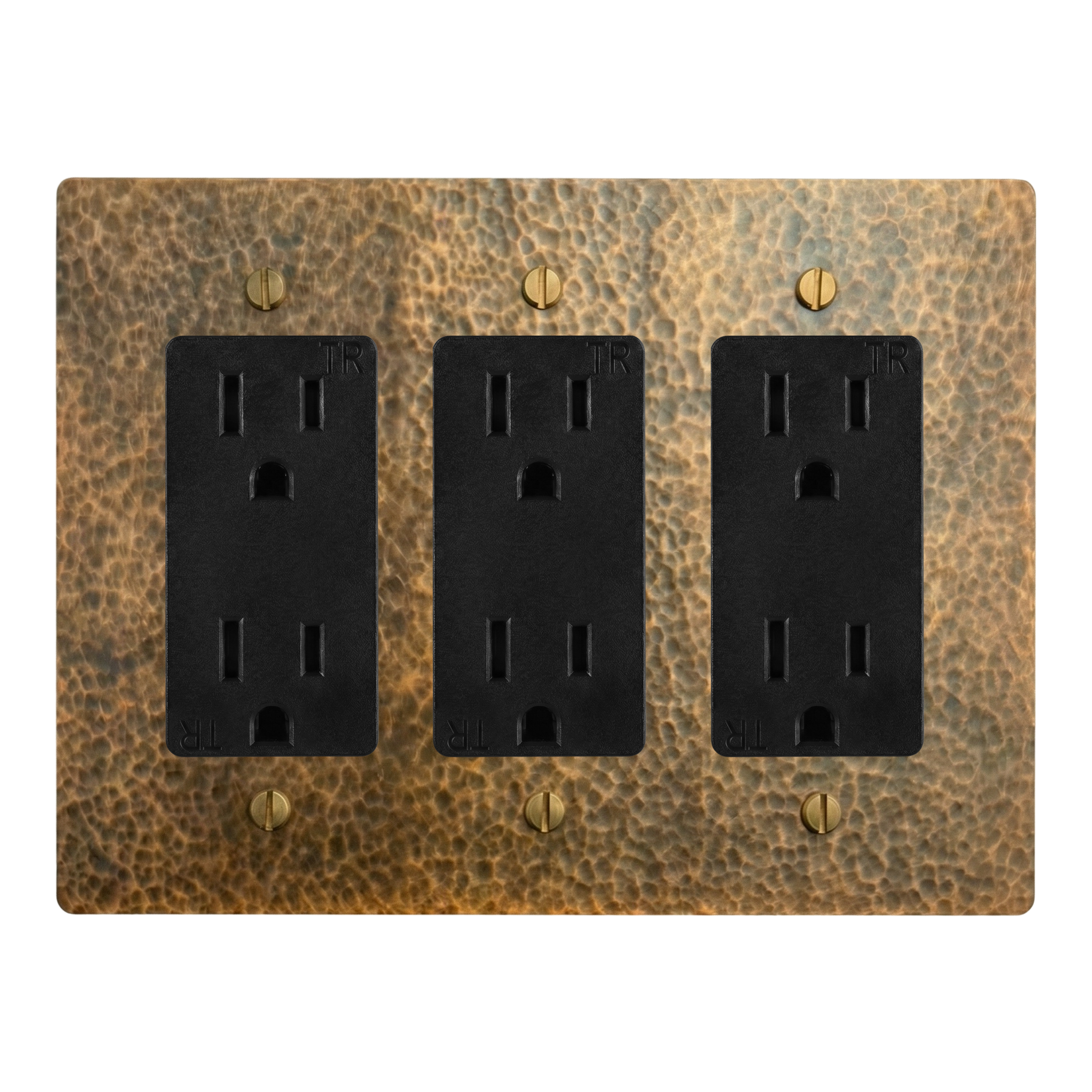 Hammered Brass 3-Gang Duplex Outlet, Duplex Outlet & Duplex Outlet Switch Plate in Black