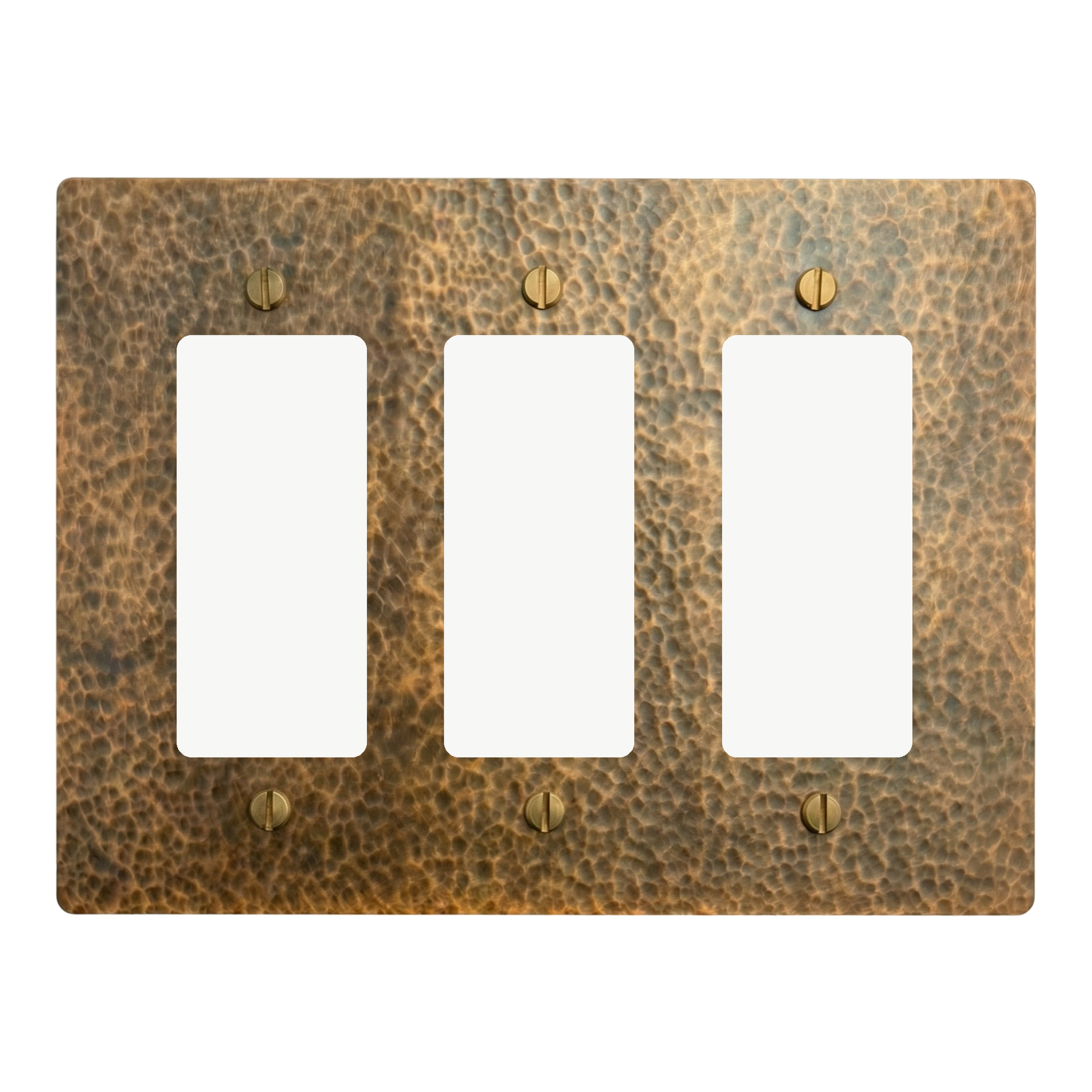 Hammered Brass 3-Gang Decora, Decora & Decora Switch Plate